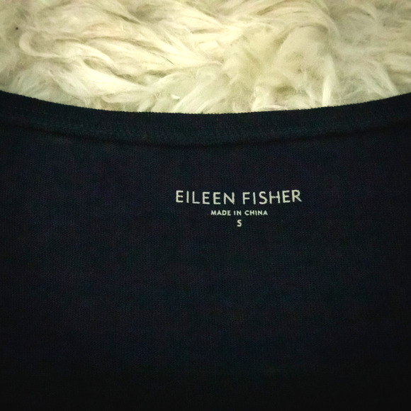 Eileen Fisher Size Small S Navy Blue System Scoop 3/4 Sleeve Linen Knit Dress - Picture 3 of 6